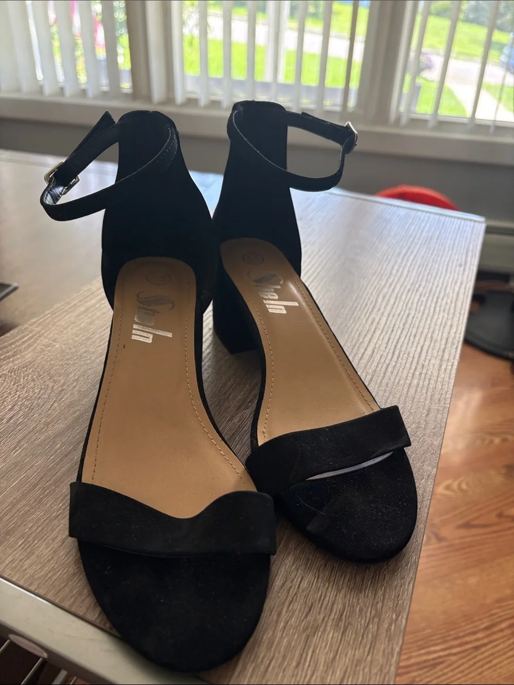 SHEIN Black Suede Ankle-Strap Block Heels